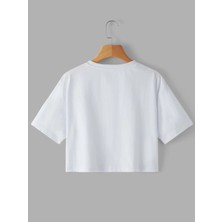 DAXİS Sportwear Company Crop Kedi Baskılı Tshirt