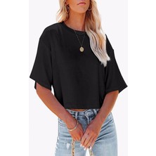 DAXİS Sportwear Company  %100 Pamuk Süprem Yuvarlak Yaka Düşük Omuz Basic Crop TShirt