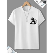 DAXİS Sportwear Company Erkek Süslü A Baskılı Kısa Kol Oversize Tshirt Günlük Stil Beyaz