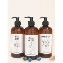 Amber Cam Görünümlü Plastik Banyo Aksesuar Seti 3lü Şampuan-Duşjeli-Saç Kremi Şişesi 500ML