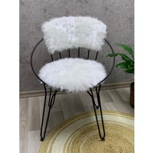 Şym Accessories 1 Adet Beyaz Leno Metal Siyah Ayaklı Peluş Sandalye, Leno Gold Peluş Makyaj Sandalyesi