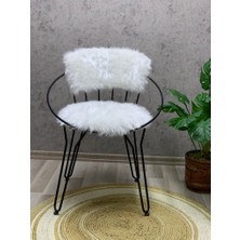 Şym Accessories 1 Adet Beyaz Leno Metal Siyah Ayaklı Peluş Sandalye, Leno Gold Peluş Makyaj Sandalyesi