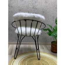 Şym Accessories 1 Adet Beyaz Leno Metal Siyah Ayaklı Peluş Sandalye, Leno Gold Peluş Makyaj Sandalyesi