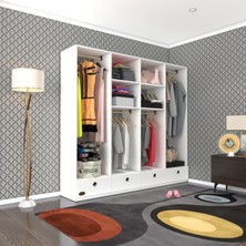 Kenz Life Kenzlife Modern Tasarımlı 4 Bölmeli Giysi Dolabı 4 Çekmeceli Beyaz Kapaksız Suntalam Malzeme