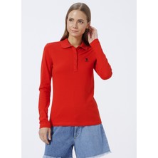 U.S. Polo Assn.  Polo Yaka Düz Kırmızı Kadın Sweatshirt TPG-SK022
