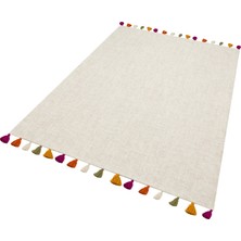 Rugs Modern Moroccan 9003 Bej Renkli Püsküllü Bohomian ve Modern Kilim