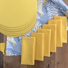 Desenizmir Amerikan Servis Sarı Mercan Desen Takım 6 Supla, 6 Kumaş Peçete ve Runner Örtü Kombin 3