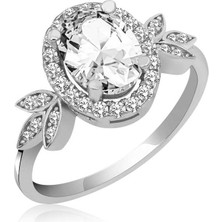 Gümüş Beyaz Oval Taşlı Kadın Yüzük