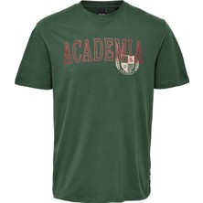 Only & Sons Bisiklet Yaka Baskılı Koyu Yeşil Erkek T-Shirt 22023109_ONSJAKE Reg Collegıate Prı