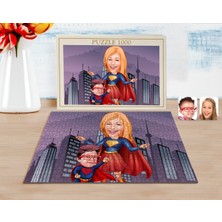 BK Kişiye Özel Süper Anne ve Çocuk Karikatürlü 1000 Parça Profesyonel Puzzle