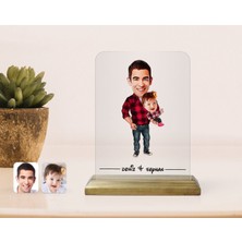 BK Kişiye Özel Baba Kız Karikatürlü Ahşap Standlı Çerçeve-2