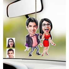 BK Kişiye Özel Sevgililer Karikatürlü Ahşap Araba Dikiz Ayna Süsü-4