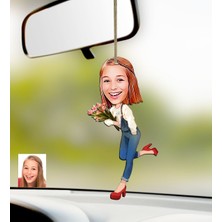 BK Kişiye Özel Bayan Karikatürlü Ahşap Araba Dikiz Ayna Süsü-13