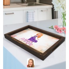 BK Kişiye Özel Prenses Karikatürlü Doğal Ahşap Tepsi-1