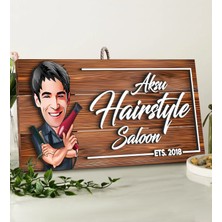 Bk Gift Kişiye Özel Hairstyle Saloon Karikatürlü Dekoratif Ahşap Tabela
