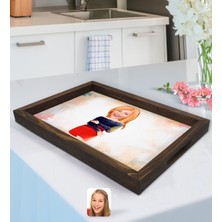 BK Kişiye Özel Kadın Karikatürlü Doğal Ahşap Tepsi-12