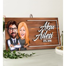 Bk Gift Kişiye Özel Aile Karikatürlü Dekoratif Ahşap Tabela