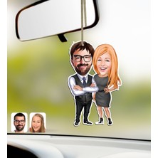 BK Kişiye Özel Sevgililer Karikatürlü Ahşap Araba Dikiz Ayna SÜSÜ-100