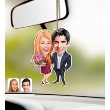 BK Kişiye Özel Sevgililer Karikatürlü Ahşap Araba Dikiz Ayna Süsü-94