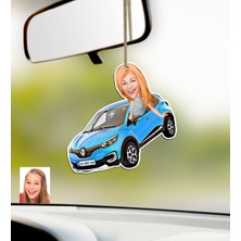 BK Kişiye Özel Bayan Renault Captur Karikatürlü Ahşap Plakalı Araba Dikiz Ayna Süsü