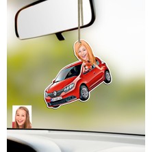 BK Kişiye Özel Bayan Renault Sandero Karikatürlü Ahşap Plakalı Araba Dikiz Ayna Süsü