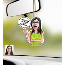 BK Kişiye Özel Bayan Kolay Yetişmiyor Karikatürlü Ahşap Araba Dikiz Ayna Süsü-5