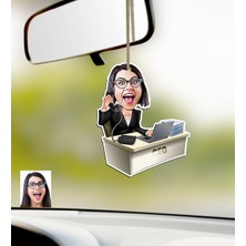 BK Kişiye Özel Bayan Ceo Karikatürlü Ahşap Araba Dikiz Ayna Süsü