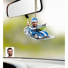 BK Kişiye Özel Bay Rallici Karikatürlü Ahşap Araba Dikiz Ayna Süsü
