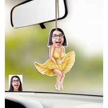 BK Kişiye Özel Marilyn Monroe Karikatürlü Ahşap Araba Dikiz Ayna Süsü