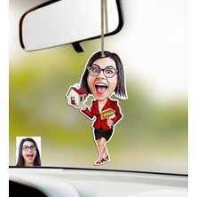 BK Kişiye Özel Bayan Gayrimenkul Danışmanı Karikatürlü Ahşap Araba Dikiz Ayna Süsü