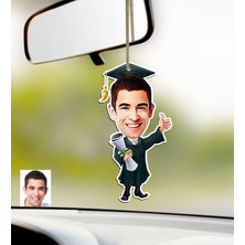 BK Kişiye Özel Bay Mezun Karikatürlü Ahşap Araba Dikiz Ayna Süsü