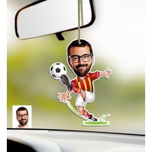 BK Kişiye Özel Sarı Kırmızı Futbolcu Karikatürlü Ahşap Araba Dikiz Ayna Süsü