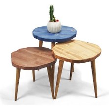 Entema Doğal Ağaç Masif Kütük Yuvarlak 3’ Lü Zigon Sehpa