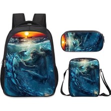 Xhang 3 Adet / Takım Godzillas Satchel Casual Anime Sırt Çantası Polyester Okul Çantası ile Kalem Çantası Messenger Çanta (Yurt Dışından)