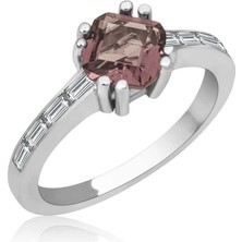 Gumush Gümüş Pembe Baget Tek Taş Kadın Yüzük