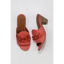 Bueno Shoes Mercan Deri Kadın Topuklu Terlik