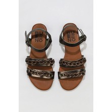 Bueno Shoes Haki Parlak Deri Kadın Düz Sandalet