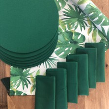 Desenizmir Amerikan Servis Yeşil Yaprak Desen Takım 6 Supla, 6 Kumaş Peçete ve Runner Örtü Kombin2