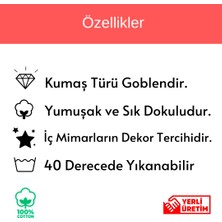 Lilies Atelier Mackenzie Model Damalı Çiçek Desen Üçgen Kesim Püsküllü Keten Runner ve Mutfak Havlusu Luxury Takım