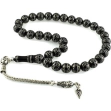 AbbasShop Yoğun Gümüş Kakma Işlemeli Gürcistan Oltu Tesbih