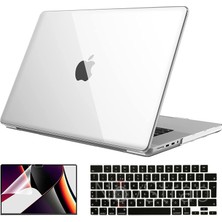 Novstrap Apple MacBook Pro 2021 M1 14.2 Inc A2442 Uyumlu Parlak Kılıf + Siyah Klavye Kılıfı + Film