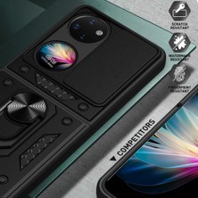 Fibaks Huawei P50 Pocket Kılıf Kamera Korumalı Sürgülü Yüzüklü Armor Military Tank