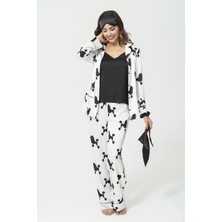 For You Sleepwear 6'lı Köpek Desen Beyaz Saten Pijama Takımı S27225