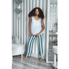 For You Sleepwear 2'li Çizgili Viskon Mavi Atlet Pijama Takım S27230