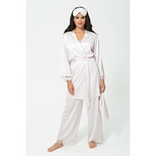 For You Sleepwear 6'lı Dantelli Sabahlık Atlet Pantolon Gri Pijama Takım S27087