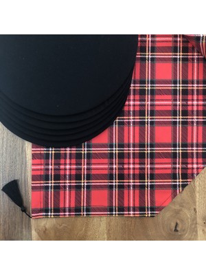 Desenİzmir Amerikan Servis Ekose Takım 6 Supla ve Runner Örtü Kombin 1