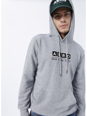 Aeropostale Kapüşon Yaka Baskılı Gri Melanj Erkek Sweatshirt E-1276