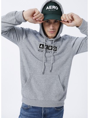 Aeropostale Kapüşon Yaka Baskılı Gri Melanj Erkek Sweatshirt E-1276