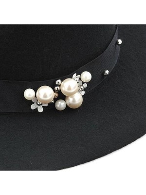 Xinhang Pearl Chapeau Femme Vintage Moda Siyah Üst Fedora Şapka Erkekler Sombrero Bowler Kilisesi Trilby Şapkalar Kadınlar Için | Erkekler Fedoraları