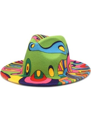 Xinhang Geniş Ağız Yün Şapka Yeni Palyaço Graffiti Fedora Şapka Erkekler ve Kadınlar Moda Panama Şapka Retro Etnik Büyük Brim Şapka Düğün Şapka | Mens Fedoras